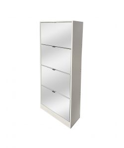 Scarpiera Domo Mea con specchio a 4 ribalte 60x24x152,5h cm Bianca