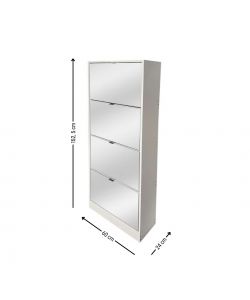 Domo Mea Scarpiera Bianca con Specchio 4 Ribalte - 60x24x152,5 cm