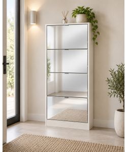 Domo Mea Scarpiera Bianca con Specchio 4 Ribalte - 60x24x152,5 cm