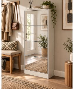Domo Mea Scarpiera Bianca con Specchio 4 Ribalte - 60x24x152,5 cm