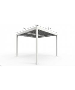 Pergola bioclimatica 3x3 m in alluminio bianco a lamelle orientabili con grondaia - Verdelook