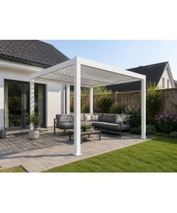 Pergola Bioclimatica 3x3 m in Alluminio Bianco a Lamelle Orientabili con Grondaia Antipioggia - Verdelook