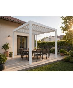 Pergola Bioclimatica 3x3 m in Alluminio Bianco a Lamelle Orientabili con Grondaia Antipioggia - Verdelook