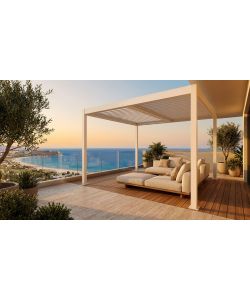 Pergola bioclimatica 3x4 m in alluminio bianco a lamelle orientabili con grondaia - Verdelook