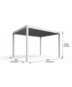 Pergola bioclimatica 3x4 m in alluminio bianco a lamelle orientabili con grondaia - Verdelook