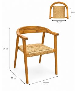 Domo Mea Poltrona Tropea Intrecciata in Legno di Acacia 59x63 H74 cm per Giardino e Terrazzo