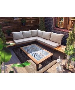Domo Mea Salotto da Esterno Oslo in Acacia con Cuscini Ecru - Set Completo