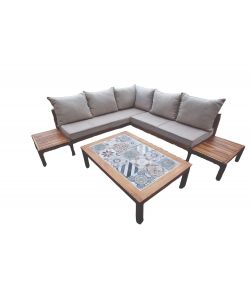 Domo Mea Salotto da Esterno Oslo in Acacia con Cuscini Ecru - Set Completo