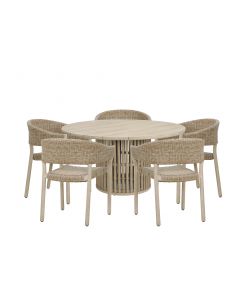 Set Cairns Tavolo Tondo 150x75 cm + 5 Sedie in Acacia