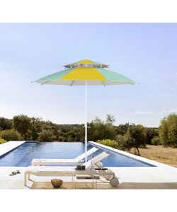 Dr. C. Ombrellone da Spiaggia Antivento Doppio Tetto 240 cm Blu Tiffany-Giallo