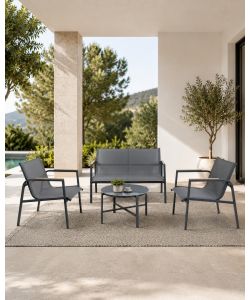 Domo Mea Salotto da Giardino Best Grey Grigio Scuro con Divano e Poltrone