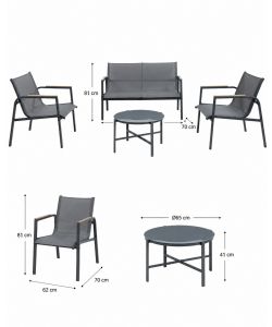 Domo Mea Salotto da Giardino Best Grey Grigio Scuro con Divano e Poltrone