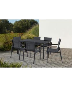 Domo Mea Set Pranzo Best Grey - Tavolo Vetro Temperato e 6 Sedie Grigio Scuro