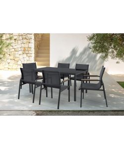 Domo Mea Set Pranzo Best Grey - Tavolo Vetro Temperato e 6 Sedie Grigio Scuro