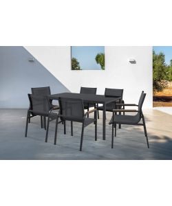 Domo Mea Set Pranzo Best Grey - Tavolo Vetro Temperato e 6 Sedie Grigio Scuro