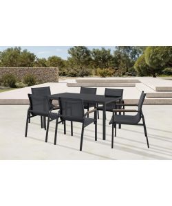Domo Mea Set Pranzo Best Grey - Tavolo Vetro Temperato e 6 Sedie Grigio Scuro