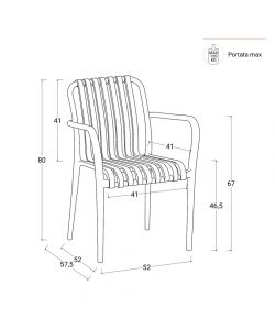Domo Mea Sedia da giardino Breeze Verde Salvia con braccioli in Polipropilene