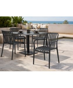 Sedia da Giardino Impilabile in Polipropilene con Braccioli Grigio Antracite - Breeze Domo Mea
