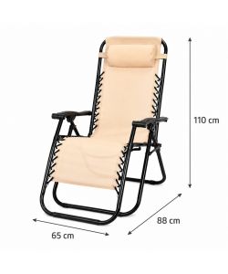 Sdraio da Giardino Reclinabile Pieghevole in Acciaio e Textilene Beige con Poggiatesta - Domo Mea