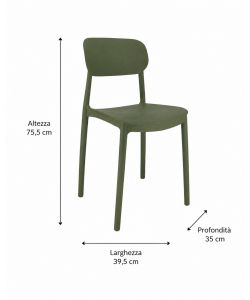 Sedia Impilabile in Polipropilene Verde Scuro h 75,5 cm Design Moderno - Mood Domo Mea