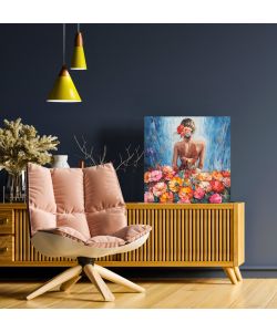 Domo Mea Dipinto su Tela - Ragazza col Vestito di Fiori - 50 x 50 cm