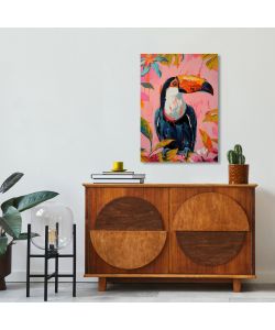Domo Mea Dipinto Decorativo su Tela - Tucano Rosa - 50 x 70 cm