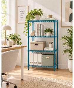 Domo Mea - Scaffale Azzurro 4 Ripiani 30x65x100 cm per Casa e Ufficio