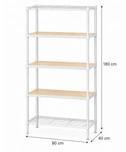 Domo Mea Scaffale Bianco 5 Ripiani in Legno - 40x80x180cm