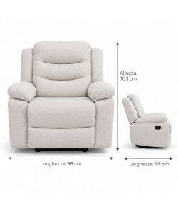 Poltrona Reclinabile in Tessuto Idrorepellente Greige 98x95x103 cm - Comfort Domo Mea
