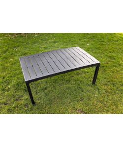 Set salotto da esterno 4 pezzi polipropilene effetto legno con cuscini antracite - 2 poltrone divano tavolino Hilton Domo Mea