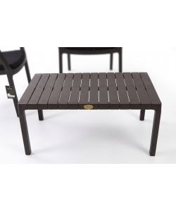 Set salotto da esterno 4 pezzi polipropilene effetto legno con cuscini antracite - 2 poltrone divano tavolino Hilton Domo Mea