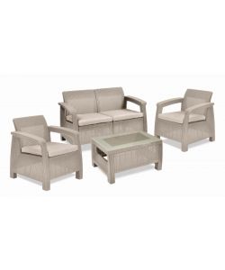 Domo Mea Set Salotto da Esterno Novara in Resina Cappuccino con Cuscini Beige