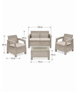 Set Salotto da Giardino Effetto Rattan Cappuccino Divano 2 Poltrone e Tavolino - Novara Domo Mea
