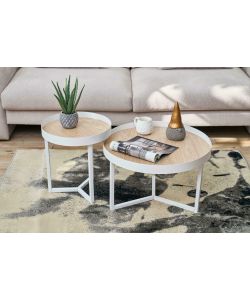 Domo Mea Set di 2 Tavolini Caff Bianchi e Rovere - 60 e 40 cm