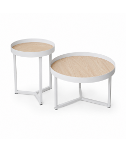 Domo Mea Set di 2 Tavolini Caffè Bianchi e Rovere - 60 e 40 cm