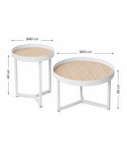 Domo Mea Set di 2 Tavolini Caffè Bianchi e Rovere - 60 e 40 cm
