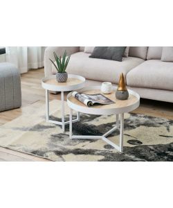 Domo Mea Set di 2 Tavolini Caff Bianchi e Rovere - 60 e 40 cm