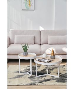 Domo Mea Set di 2 Tavolini Caff Bianchi e Rovere - 60 e 40 cm