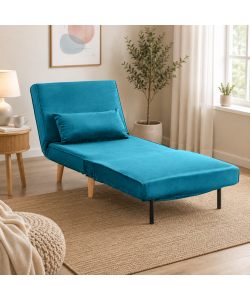 Domo Mea Poltrona Letto Blu Verde - Design Scandinavo Moderno - Velluto Comodo