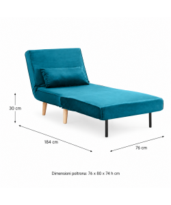Domo Mea Poltrona Letto Blu Verde - Design Scandinavo Moderno - Velluto Comodo