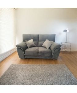Divano 2 Posti Mikaela Fisso in Fibra Effetto Velvet Colore Antracite e Silver - 175x90x85 cm