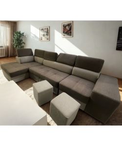 Domo Mea Divano Letto Angolare Antonello Marrone Beige con 2 Pouf - Contenitore