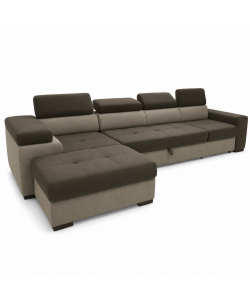 Divano Letto Angolare con Contenitore e 2 Pouf in Tessuto Marrone Beige - Antonello Domo Mea