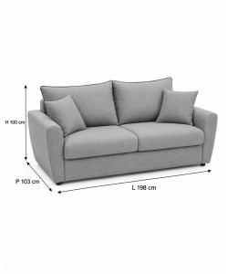 Divano Letto 3 Posti in Tessuto Grigio 198x103x100 cm - Puglia Domo Mea