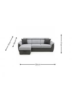 Divano Angolare Tony Grigio 3 Posti con Penisola Contenitore 226x175 cm
