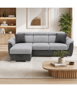 Domo Mea Divano Angolare Tony Grigio 3 Posti con Penisola Contenitore 226x175 cm