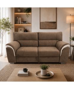 Divano 3 Posti Estraibile Colore Teak e Beige 207x90/160 cm Domo Mea - Mikaela