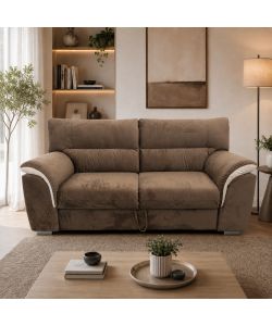 Divano 3 Posti Estraibile Colore Teak e Beige 207x90/160 cm Domo Mea - Mikaela