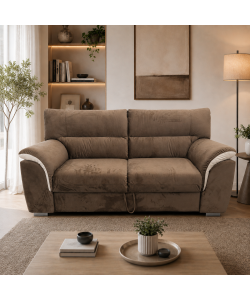 Divano 3 Posti Estraibile Colore Teak e Beige 207x90/160 cm Domo Mea - Mikaela