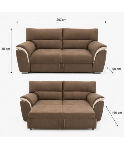 Divano 3 Posti Estraibile Colore Teak e Beige 207x90/160 cm Domo Mea - Mikaela